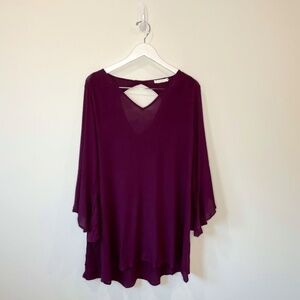 Lush Purple V-Neck Open Back Lightweight Blouse Plus Size